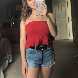 NWOT AE Red Ruffle Elastic Tube Top